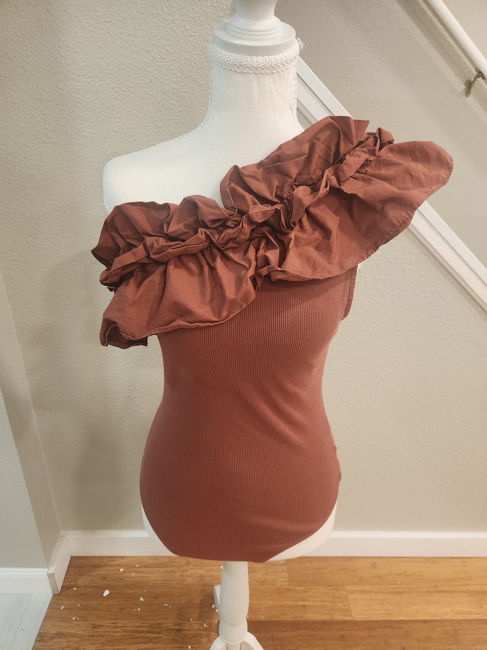 Express One-Shoulder Ruffle Bodysuit - Picture 2 of 5
